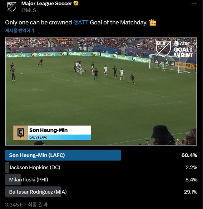 MLS 30라운드 '골 오브 더 매치데이' 팬투표 결과