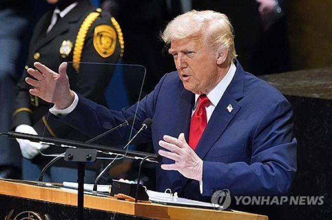 유엔총회서 연설하는 트럼프 대통령 