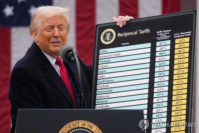 국가별 관세 발표하는 트럼프 미국 대통령